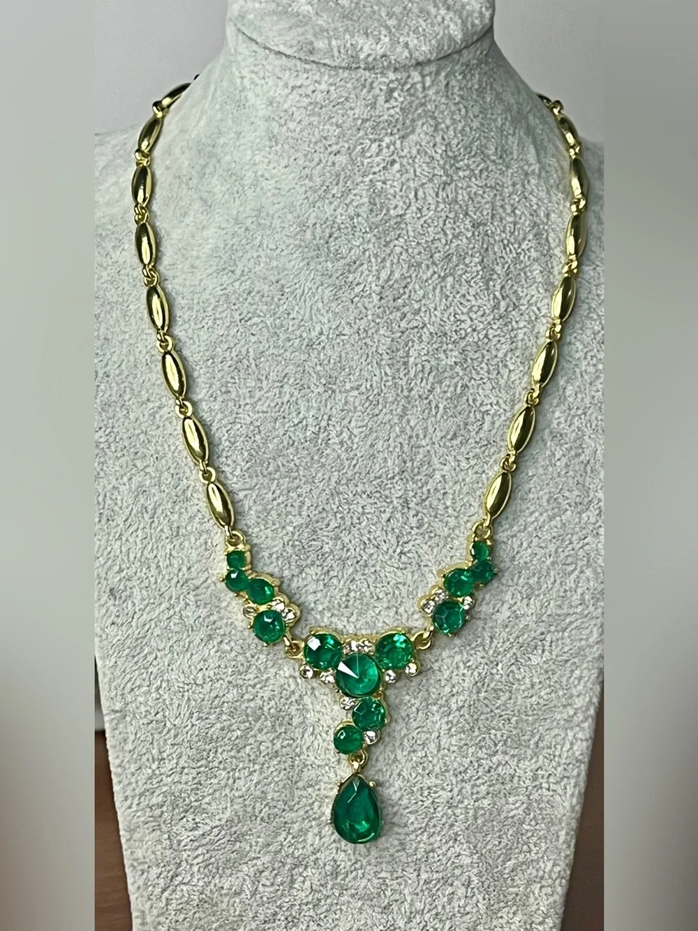 Gold-Tone Necklace with Green Crystals